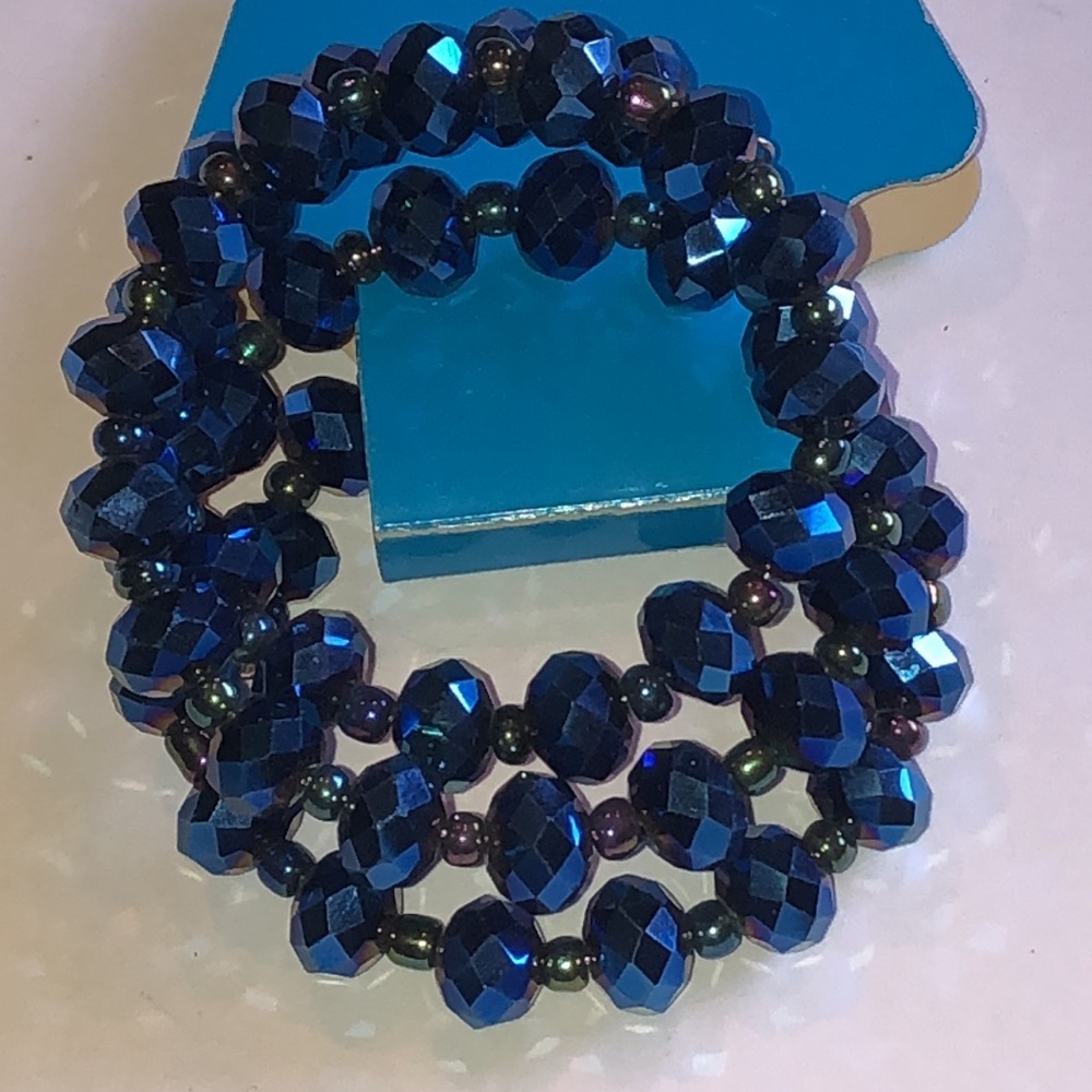 Rainbow Blue Beaded Boho Wrap Bracelet